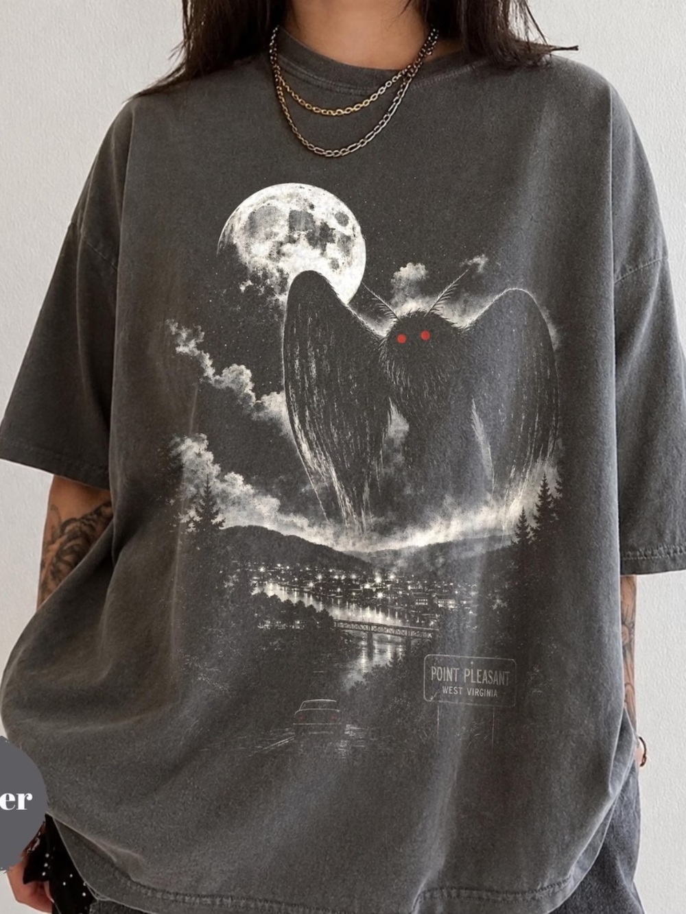 Comfort Colors Pepper Gray Graphic Tee with Red-Eyed Moth